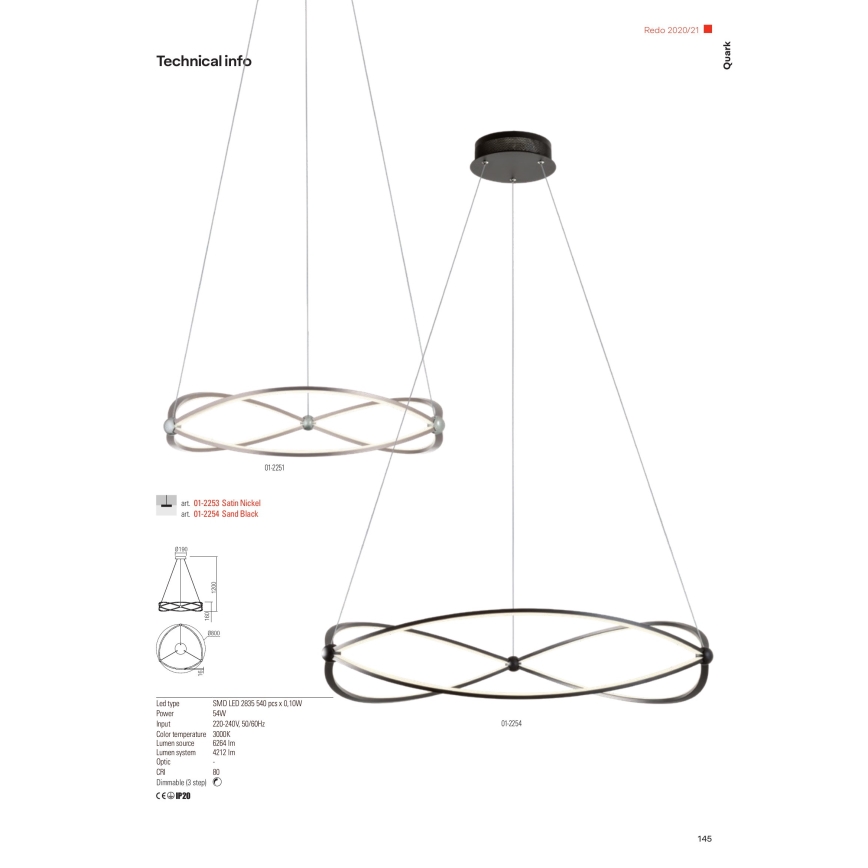 Redo 01-2251 - LED Stmievateľný luster na lanku QUARK LED/43W/230V 3000K pr. 60 cm chróm