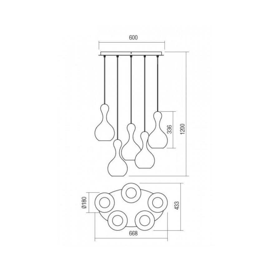 Redo 01-2263 - Luster na lanku LOB 5xE27/42W/230V meď