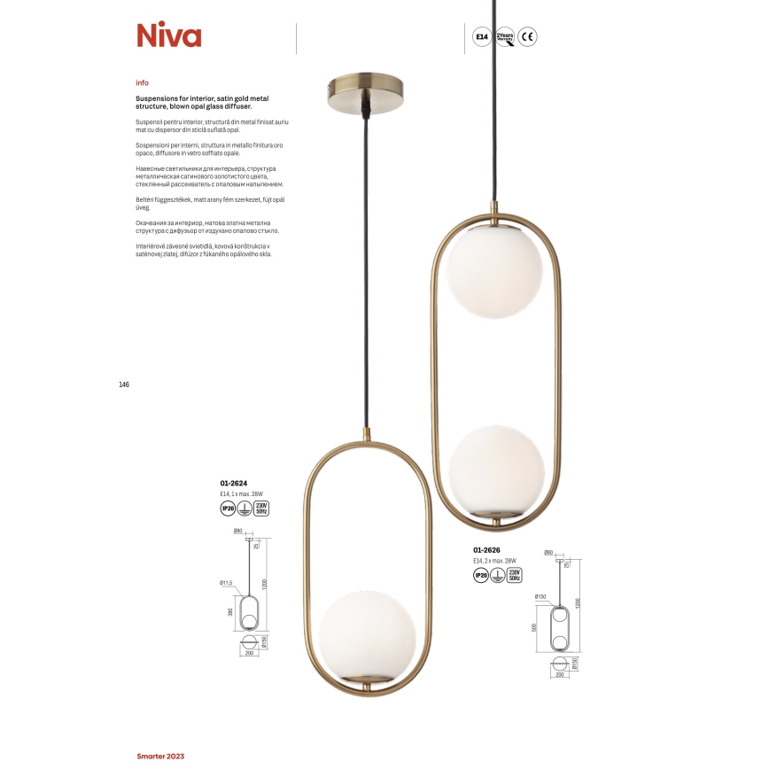 Redo 01-2626 - Luster na lanku NIVA 2xE14/28W/230V