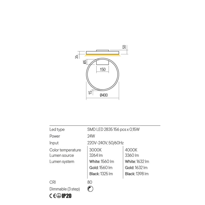 Redo 01-2835 - LED Stmievateľné nástenné svietidlo FEBE LED/24W/230V zlatá