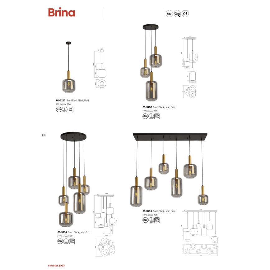 Redo 01-3198 - Luster na lanku BRINA 3xE27/23W/230V