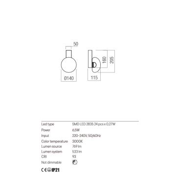 Redo 01-3240 - LED Nástenné svietidlo SINCLAIR LED/6,5W/230V CRI 93 IP21 čierna