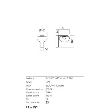 Redo 01-3241 - LED Nástenné svietidlo SINCLAIR LED/6,5W/230V CRI 93 IP21 zlatá