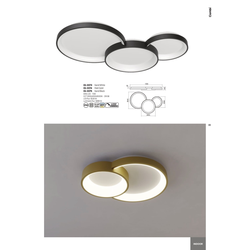 Redo 01-3375 - LED Stmievateľné stropné svietidlo COMBI LED/72W/230V 3000/4000/6000K CRI98 čierna