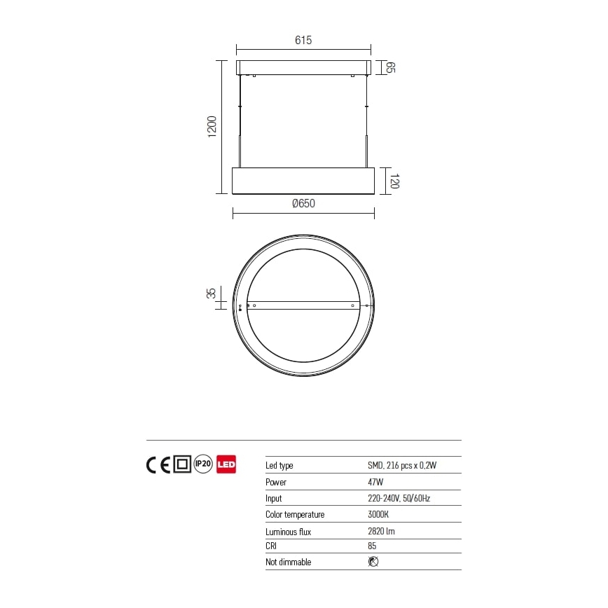 Redo 01-924 - LED Luster na lanku BOND LED/47W/230V 3000K šedá