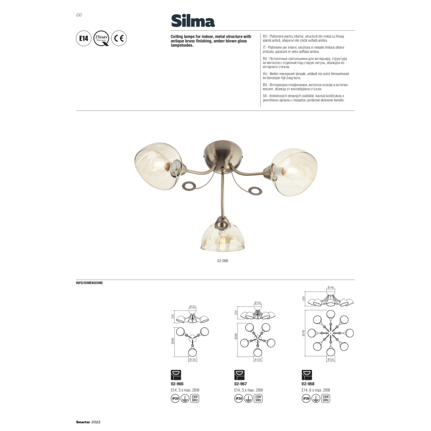 Redo 02-968 - Luster na tyči SILMA 8xE14/40W/230V