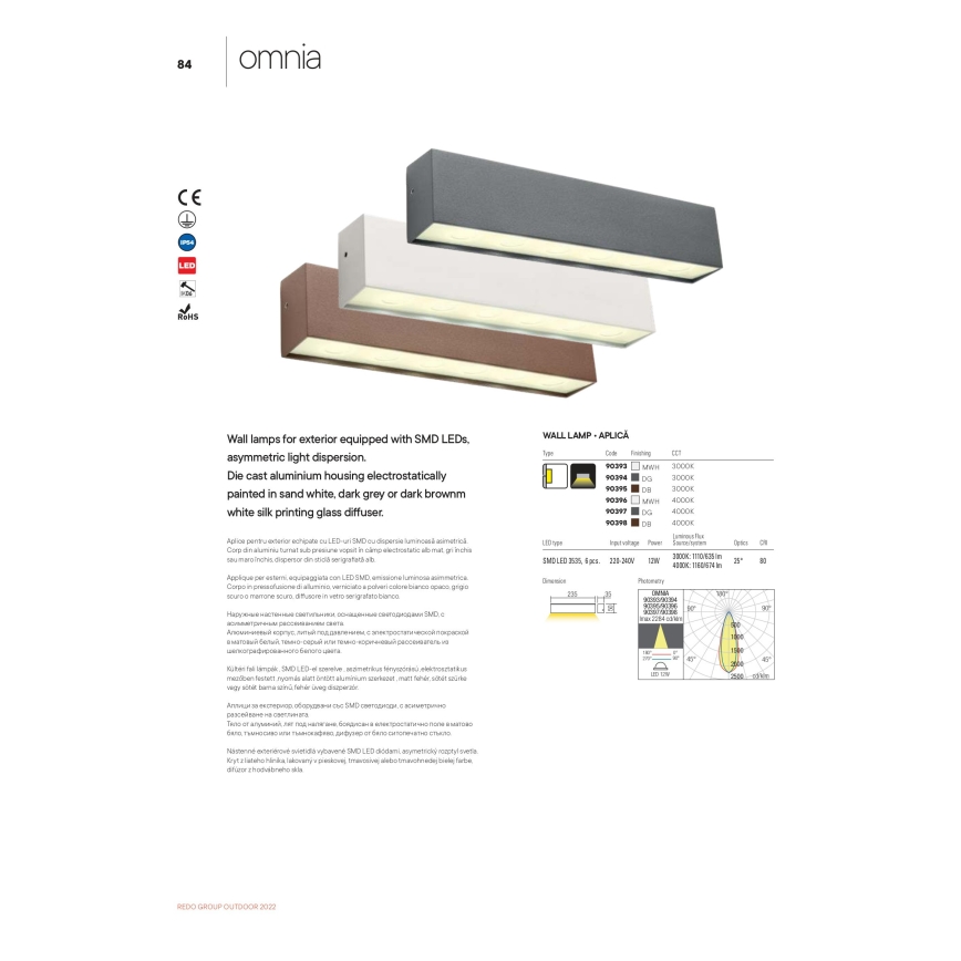 Redo 90393 - LED Vonkajšie nástenné svietidlo OMNIA LED/12W/230V 3000K IP54 biela