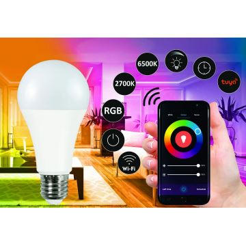RGBW LED Stmievateľná žiarovka A65 E27/11W/230V 2700-6500K Wi-Fi Tuya