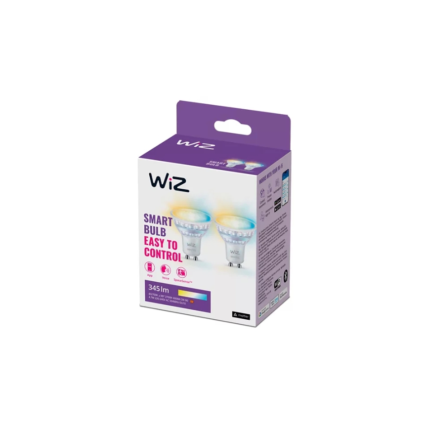 SADA 2x LED Stmievateľná žiarovka PAR16 GU10/4,7W/230V 2700-6500K CRI 90 Wi-Fi - WiZ