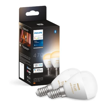 SADA 2x LED Stmievateľná žiarovka Philips Hue WHITE AMBIANCE P45 E14/5,1W/230V 2200-6500K