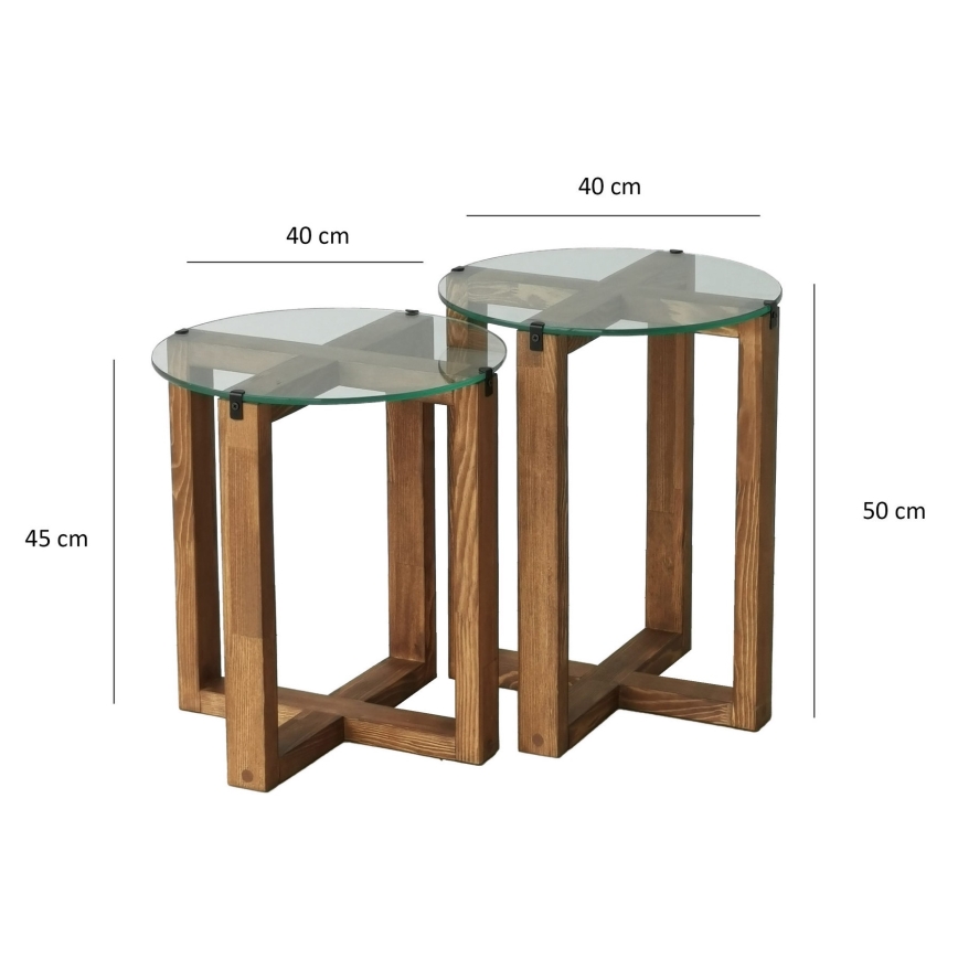 SADA 2x Odkladací stolík AMALFI pr. 40 cm hnedá/číra