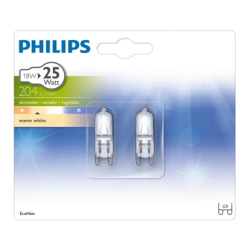 SADA 2x Priemyselná žiarovka Philips ECOHALO G9/18W/230V 2800K