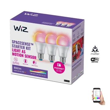 SADA 3x LED RGBW Stmievateľná žiarovka A60 E27/8,8W/230V 2200-6500K Wi-Fi - WiZ