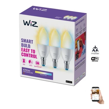 SADA 3x LED Stmievateľná žiarovka C37 E14/4,9W/230V 2700-6500K CRI 90 Wi-Fi - WiZ