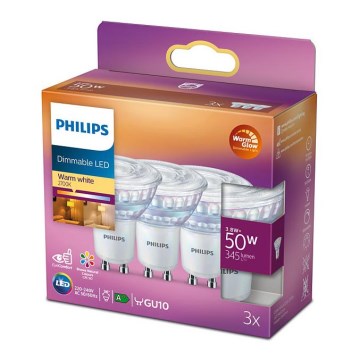 SADA 3x LED Stmievateľná žiarovka Philips Warm Glow GU10/3,8W/230V 2200-2700K CRI 90