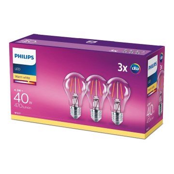 SADA 3x LED Žiarovka VINTAGE Philips E27/4,3W/230V 2700K