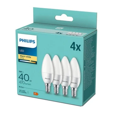 SADA 4x LED Žiarovka Philips B35 E14/5W/230V 2700K