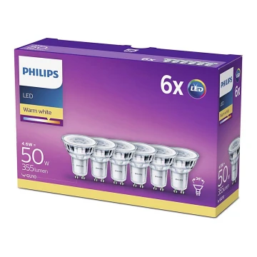 SADA 6x LED Žiarovka Philips GU10/4,6W/230V 2700K