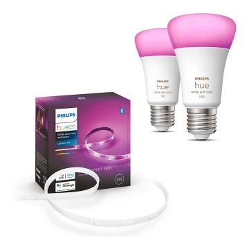 SADA - LED RGBW Stmievateľný pásik Philips Hue WHITE AND COLOR AMBIANCE 2m LED/20W/230V + 2x LED Stmievateľná žiarovka Philips A60 E27/9W/230V 2000-6500K