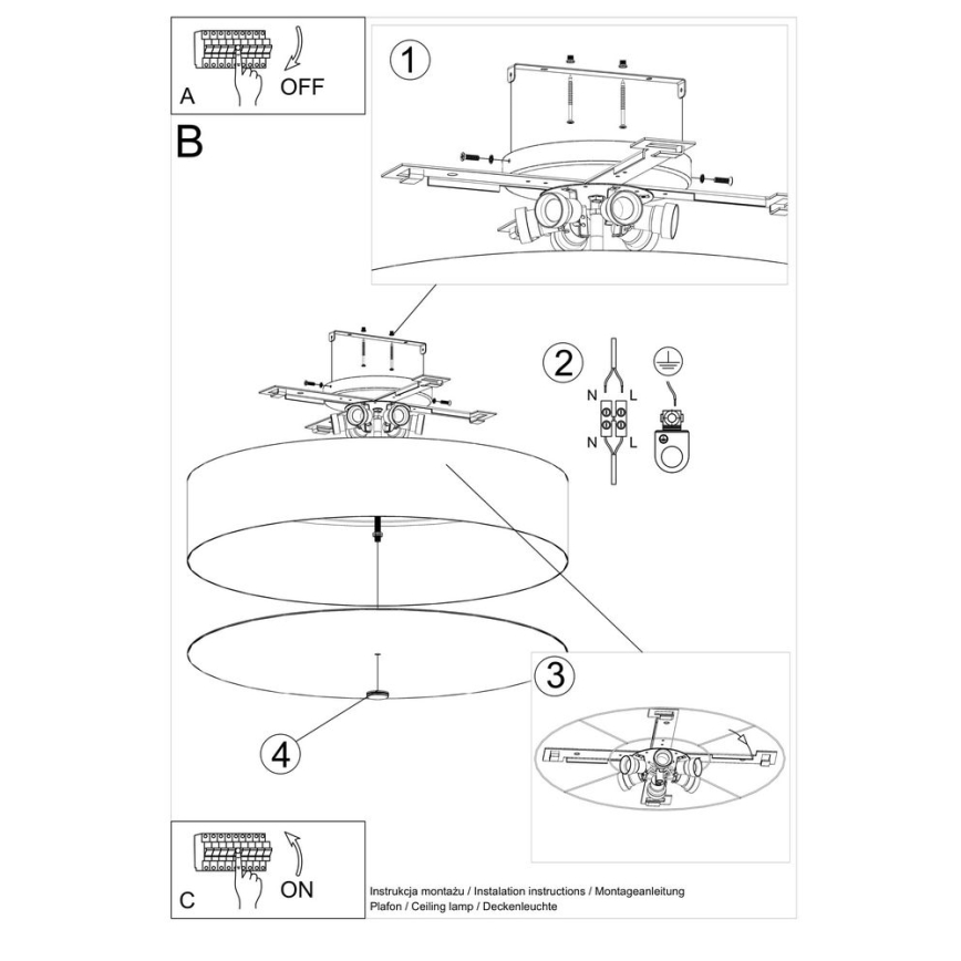 Stropné svietidlo SKALA 6xE27/60W/230V pr. 70 cm čierna