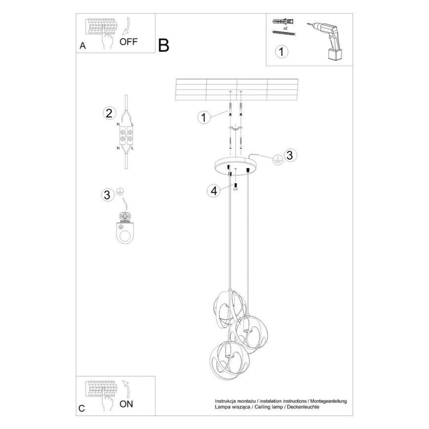 Luster na lanku TULOS 3xE27/60W/230V biela