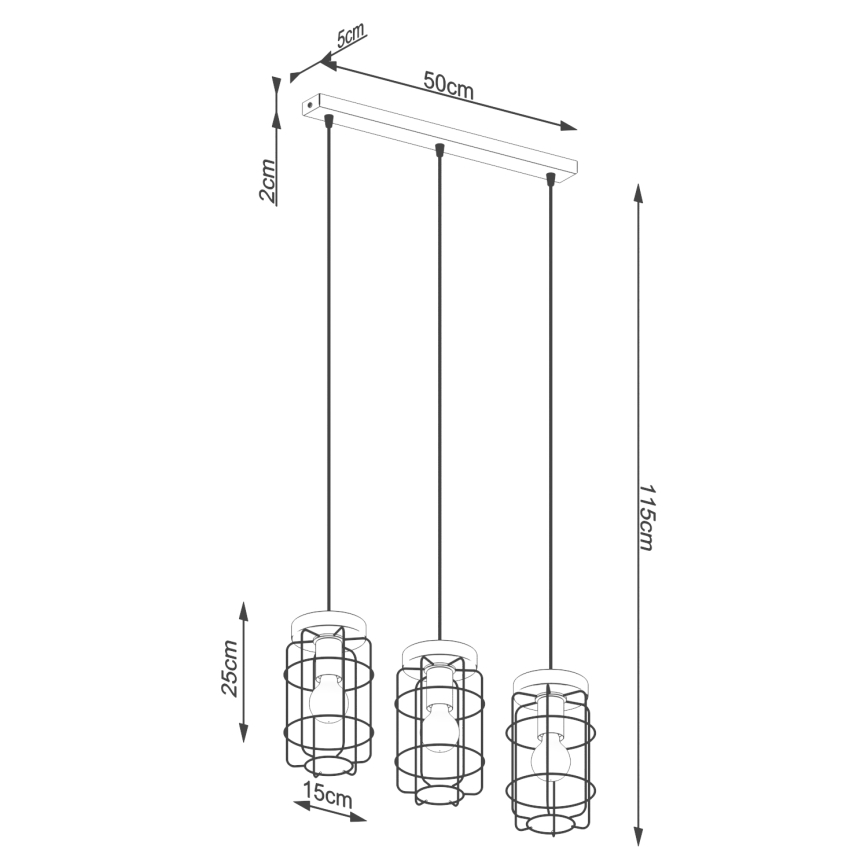 Luster na lanku GOTTO 3xE27/15W/230V čierna/buk