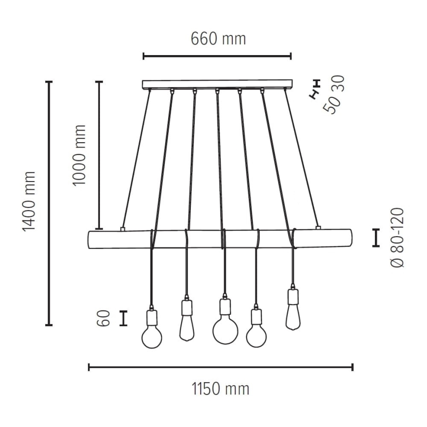 Luster na lanku TRABO 5xE27/60W/230V