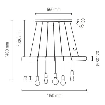 Luster na lanku TRABO 5xE27/60W/230V – FSC certifikované