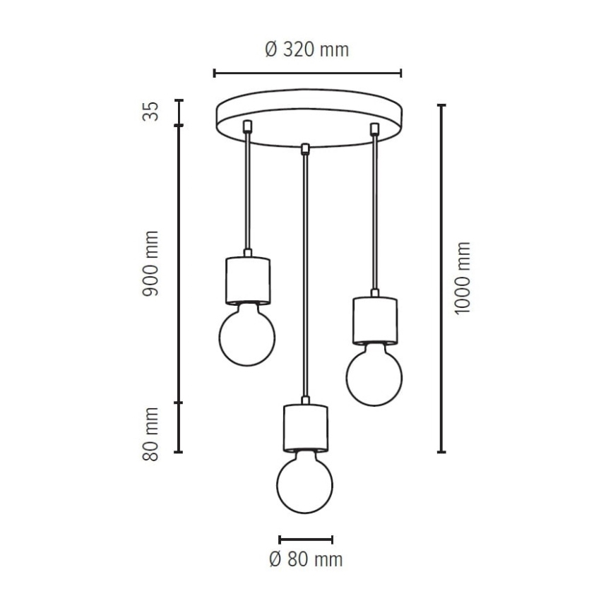 Luster na lanku STRONG 3xE27/60W/230V betón – FSC certifikované