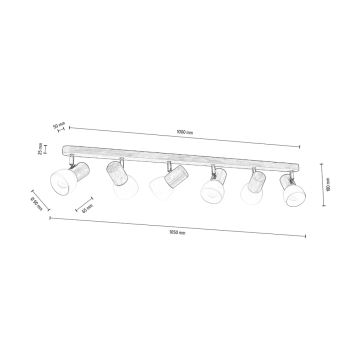 Stropné bodové svietidlo NEL 6xE27/15W/230V borovica – FSC certifikované