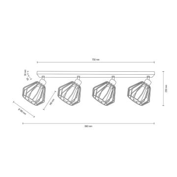 Stropné bodové svietidlo VENTI 4xE27/15W/230V dub – FSC certifikované