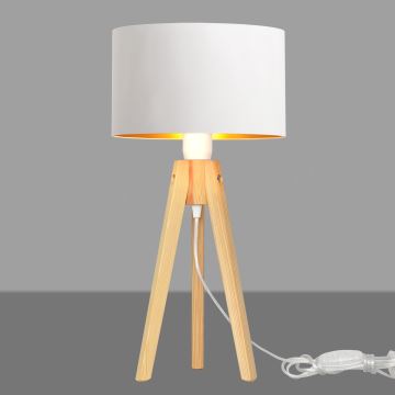 Stolná lampa ALBA 1xE27/60W/230V biela/zlatá/borovica