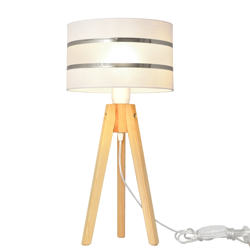 Stolná lampa HELEN 1xE27/60W/230V biela/chróm/borovica