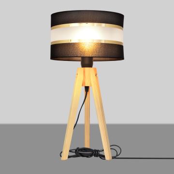 Stolná lampa HELEN 1xE27/60W/230V čierna/zlatá/borovica