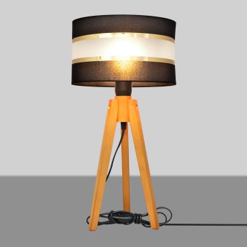 Stolná lampa HELEN 1xE27/60W/230V čierna/zlatá/dub