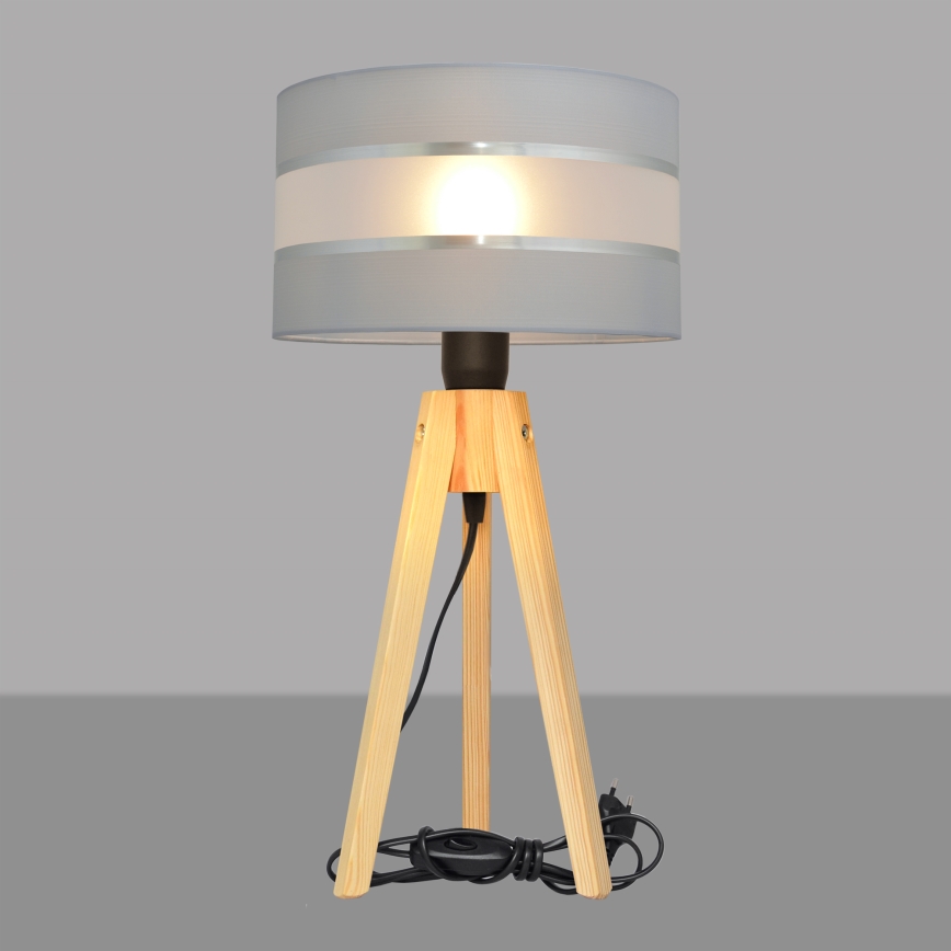 Stolná lampa HELEN 1xE27/60W/230V šedá/chróm/borovica