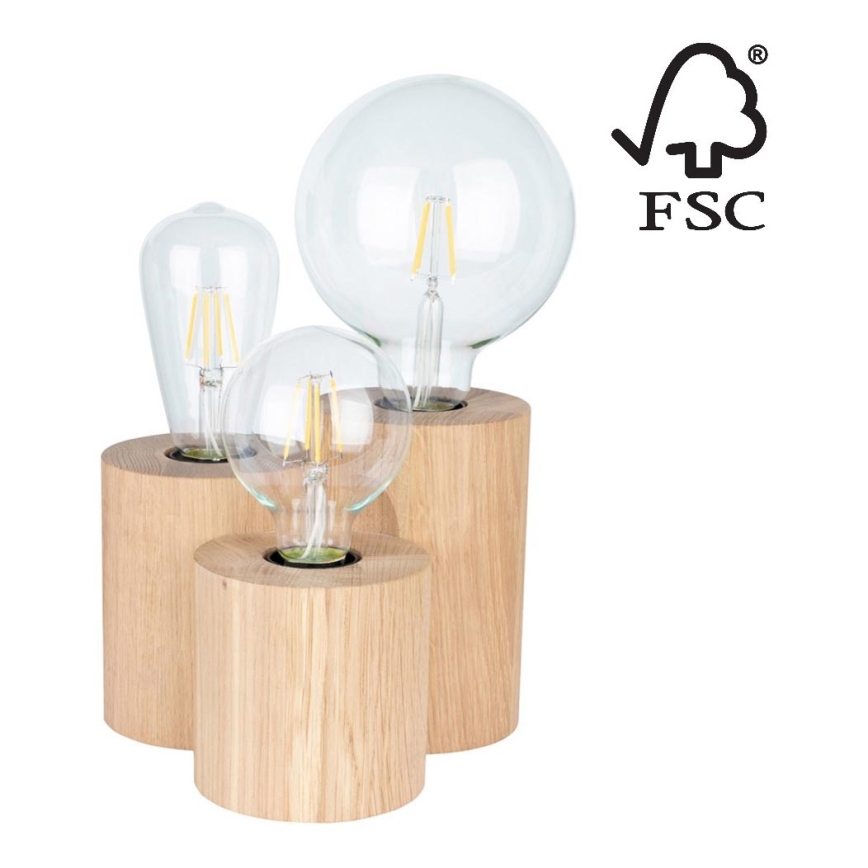 Stolná lampa VINCENT 3xE27/15W/230V dub – FSC certifikované