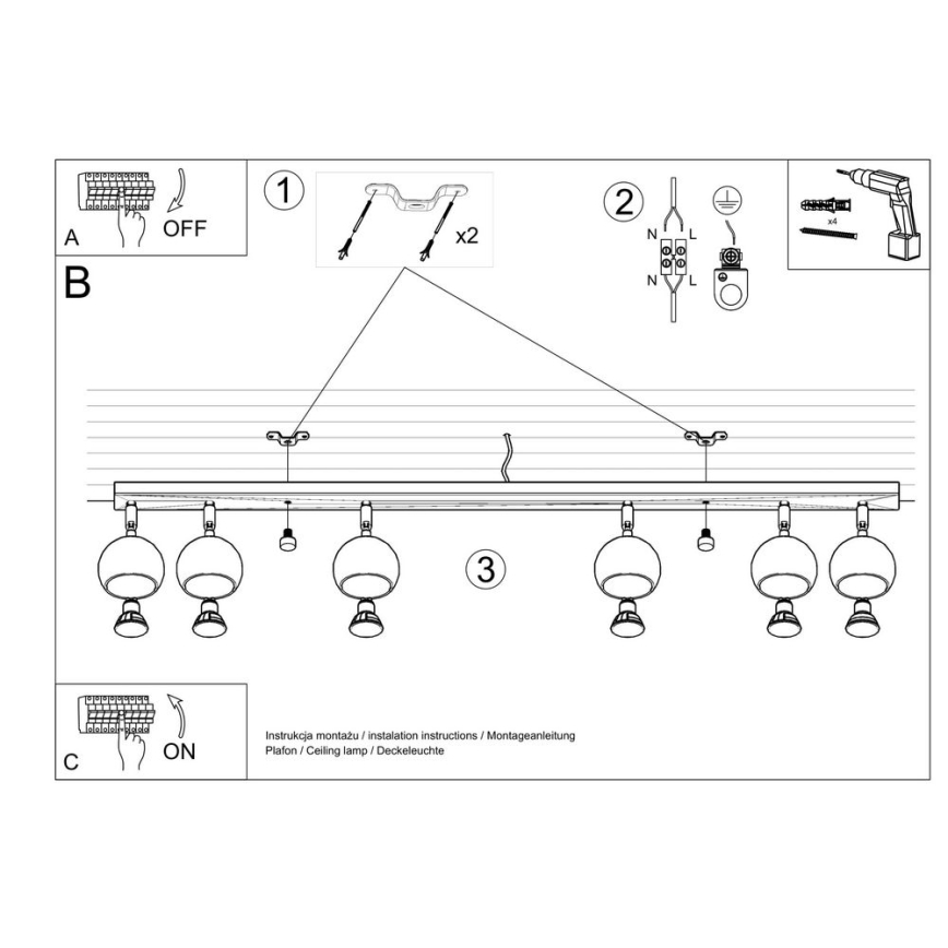 Stropné bodové svietidlo OCULARE 6xGU10/40W/230V