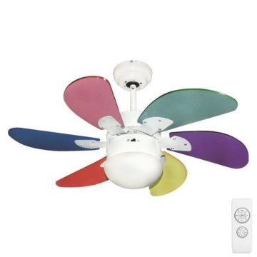 Stropný ventilátor 1xE27/70W/230V pr. 90 cm pestrofarebná + diaľkové ovládanie