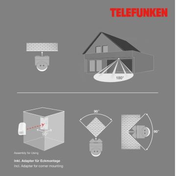 Telefunken 306506TF - Vonkajší senzor pohybu 180° IP44 biela