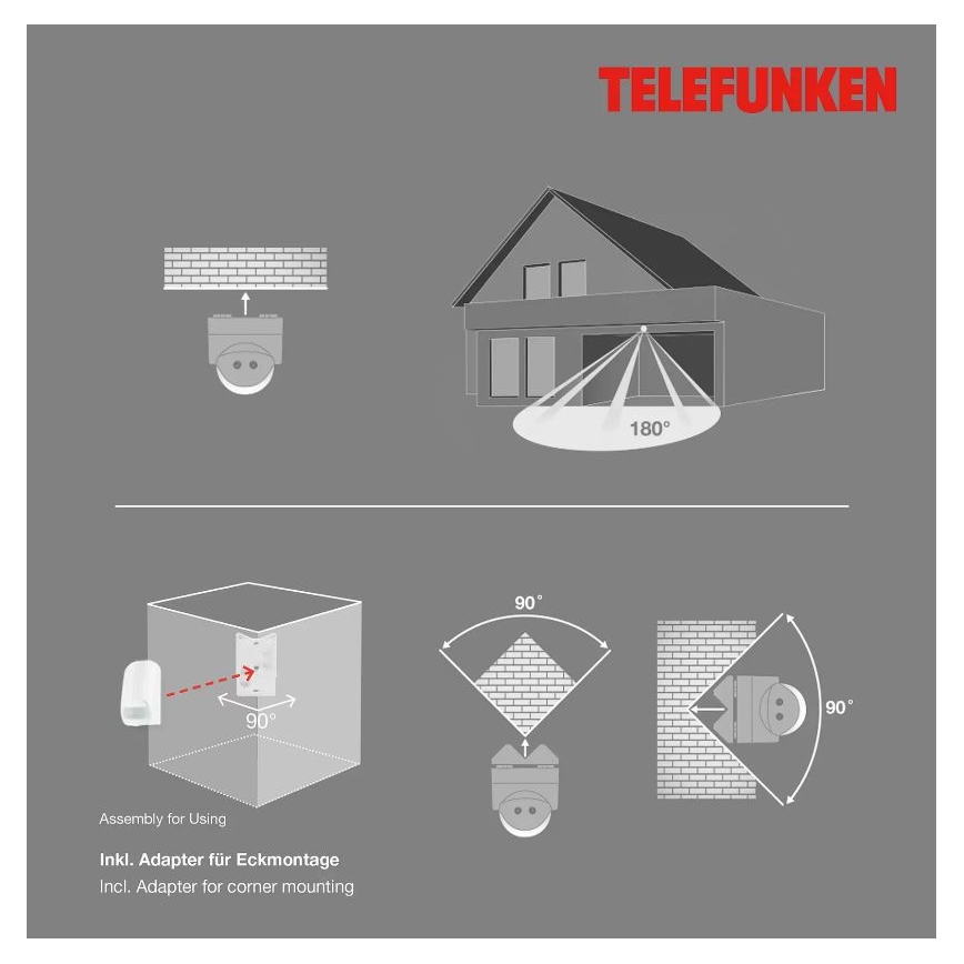 Telefunken 306506TF - Vonkajší senzor pohybu 180° IP44 biela