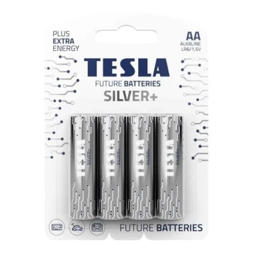 Tesla Batteries - 4 ks Alkalická batéria AA SILVER+ 1,5V 2900 mAh