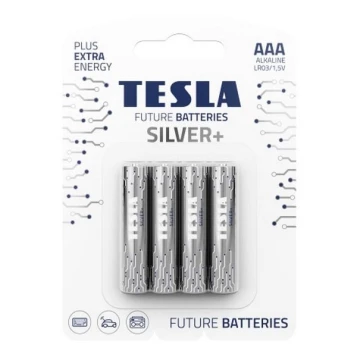 Tesla Batteries - 4 ks Alkalická batéria AAA SILVER+ 1,5V 1300 mAh