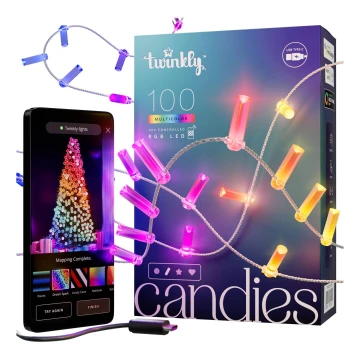 Twinkly - LED RGB Stmievateľná vianočná reťaz CANDIES 100xLED 8 m USB Wi-Fi