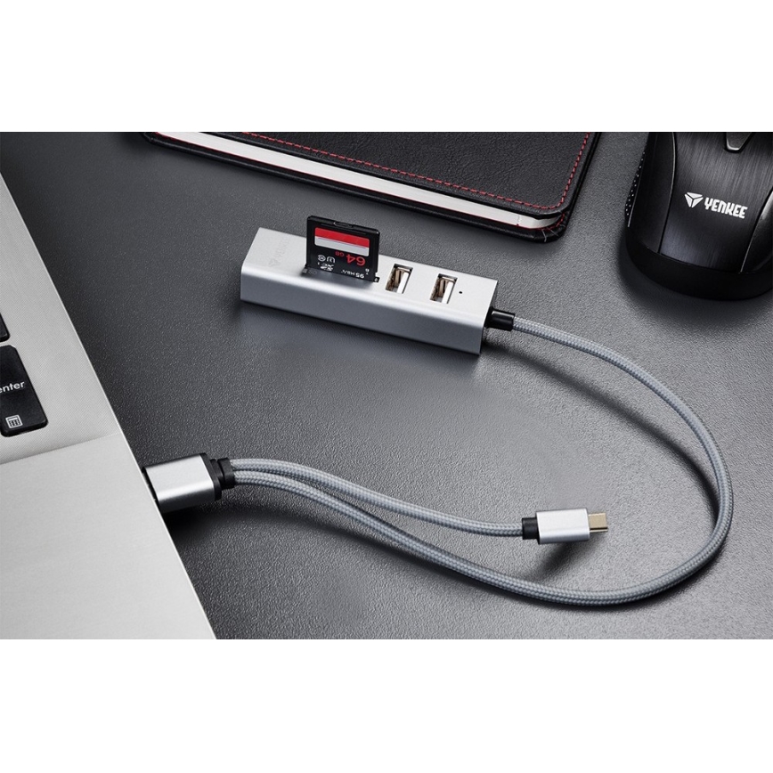 Yenkee - USB 2.0 a USB-C OTG rozbočovač a čítačka kariet