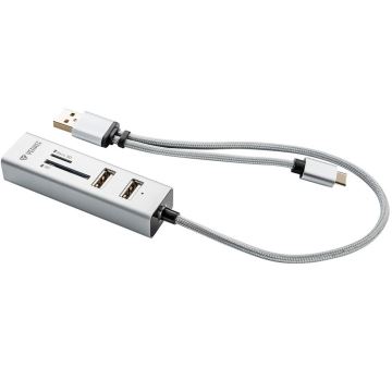 Yenkee - USB 2.0 a USB-C OTG rozbočovač a čítačka kariet