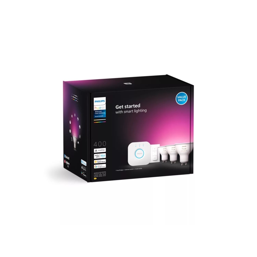 Základná sada Philips Hue WHITE AND COLOR AMBIANCE 3xGU10/4,2W/230V 2000-6500K + zariadenie na prepojenie