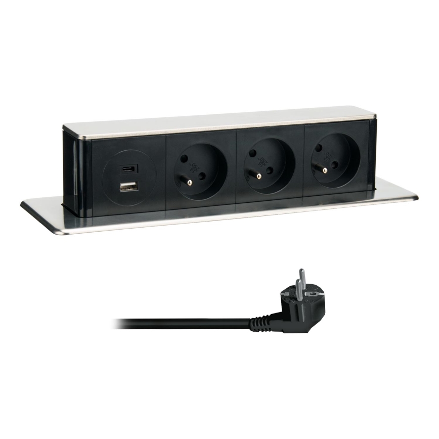 Zásuvkový stĺpik pre dosku stola 3x230V + USB-A + USB-C
